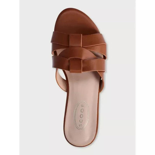 Scoop Women s Crossover Band Slide Sandals Slip-on Cognac Size 7