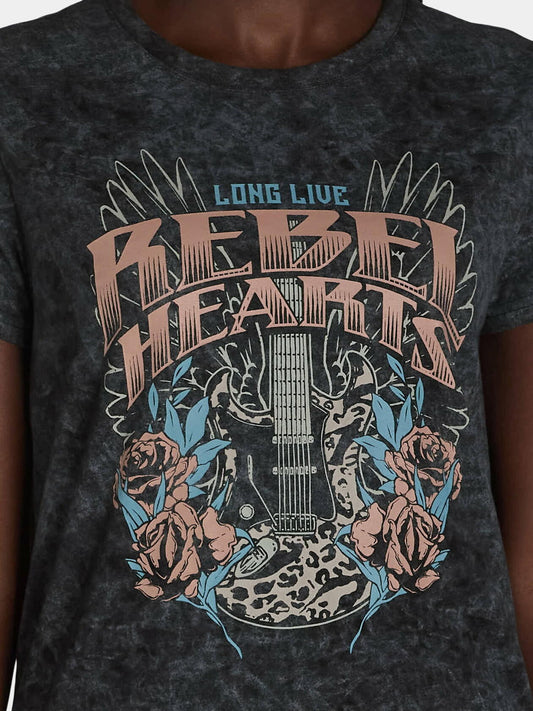 Wound Up Juniors Rebel Hearts Graphic Print T-Shirt Black Size XS