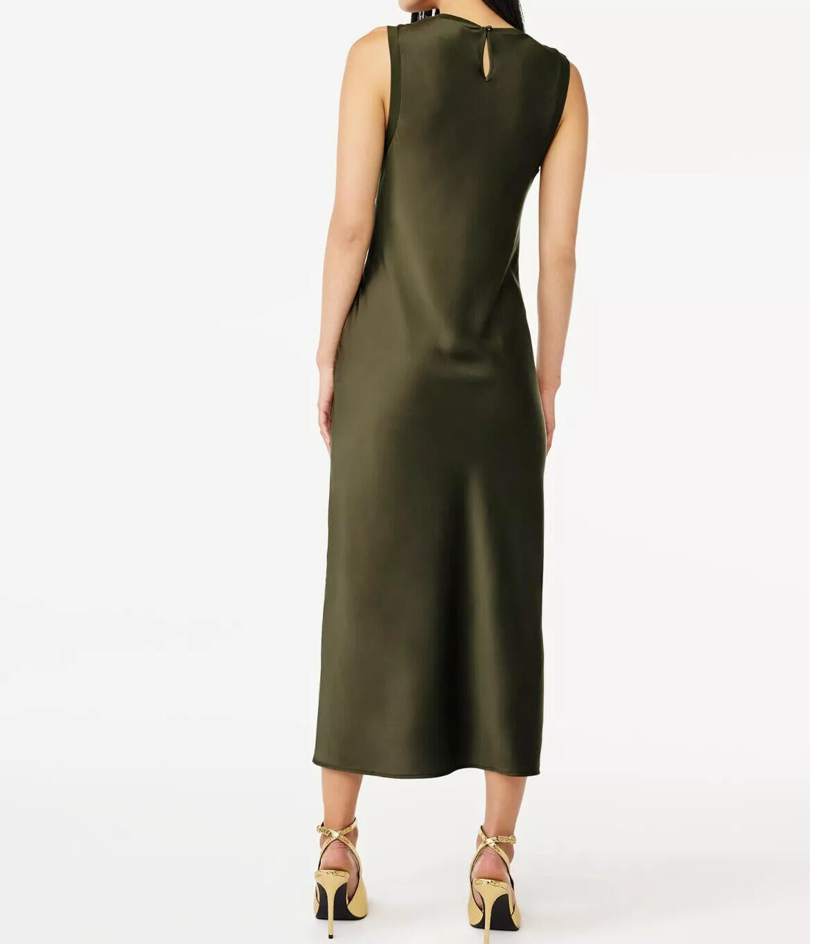 Scoop Womens Sleeveless Crew Neck Satin Midi Tank Dress Kombu Green Size L