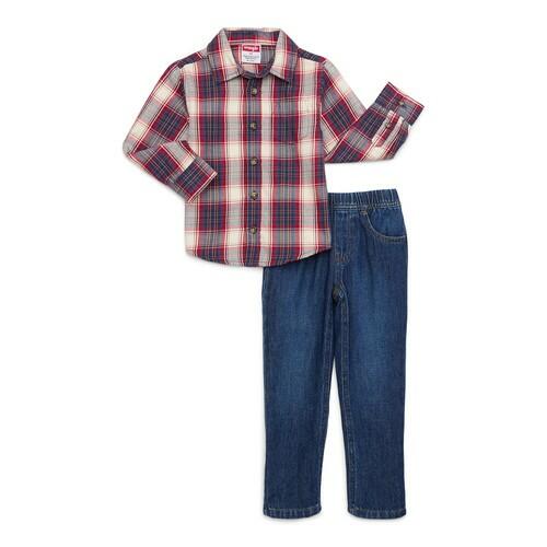 Wrangler Toddler Boys Long Sleeve Flannel Button-Up Shirt and Pants Set