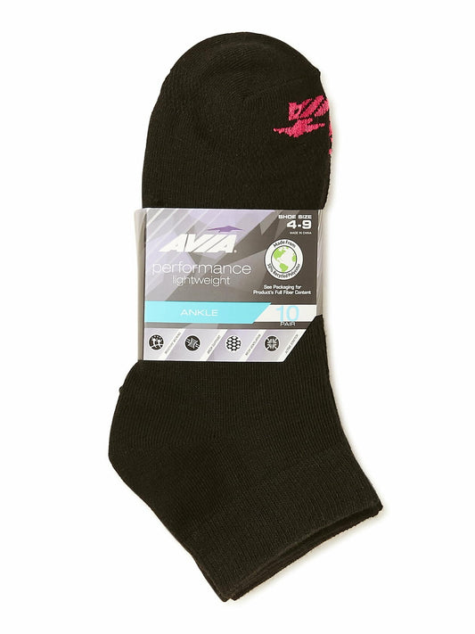 Avia Womens Performance Lightweight Ankle Socks 10-Pack Black Size 9-12