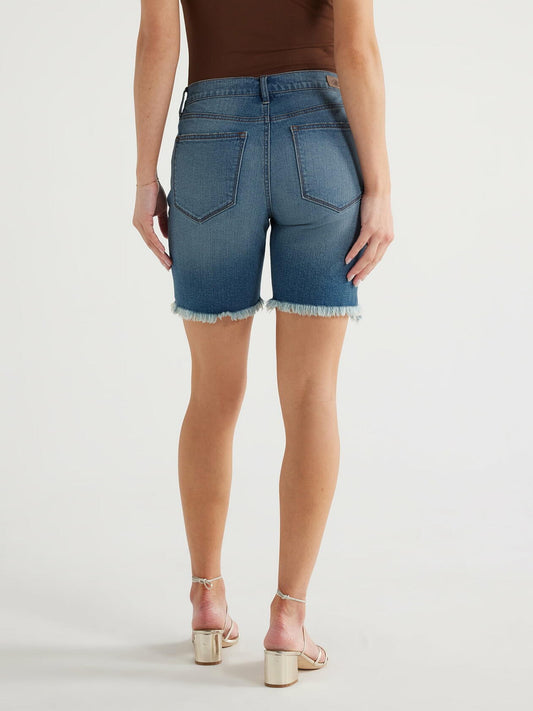 Sofia Jeans Womens Gabriella Bermuda Mid-Rise Destructed Hem Shorts Mdwash Sz 6