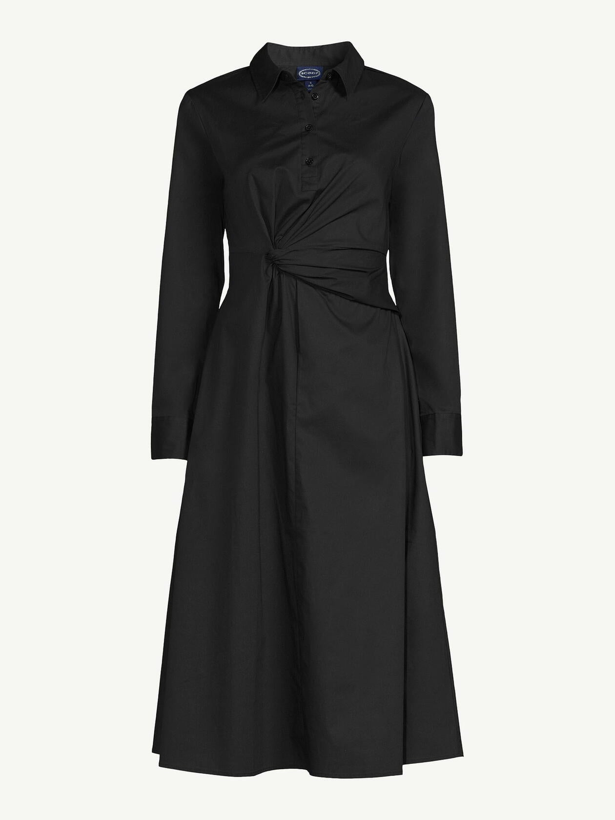 Scoop Womens Side Knot Poplin Midi Shirt Dress with Long Sleeves Black Size XXL