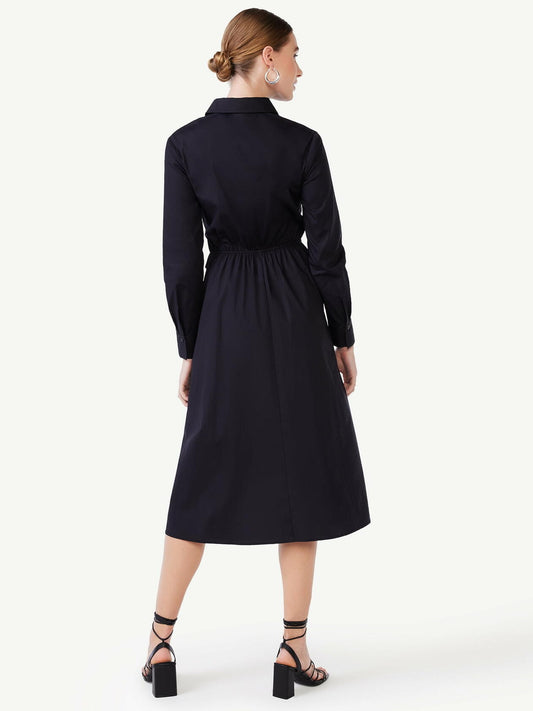 Scoop Womens Side Knot Poplin Midi Shirt Dress with Long Sleeves Black Size XXL