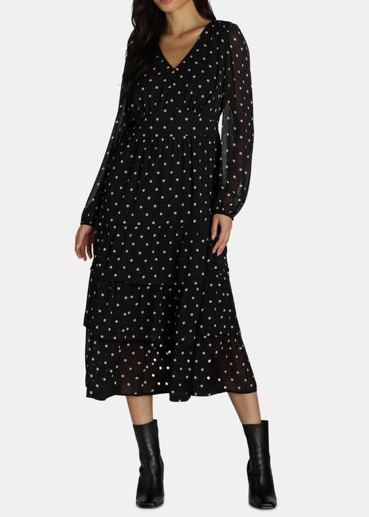 Time and Tru Womens Print Dress with Long Sleeves Black Soot Dot Size XXL