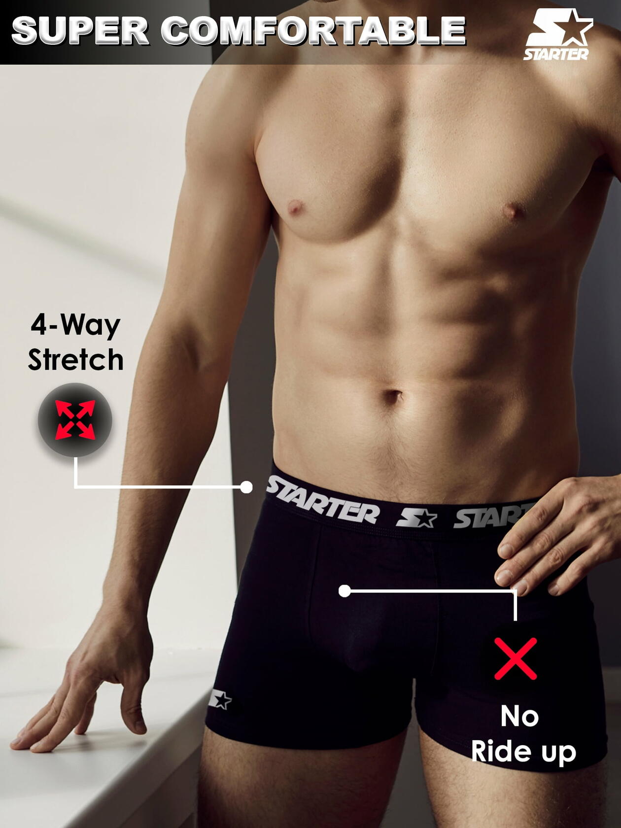 Starter Mens Performance Athletic Stretch Boxer Briefs 6-Pack Black Size XL