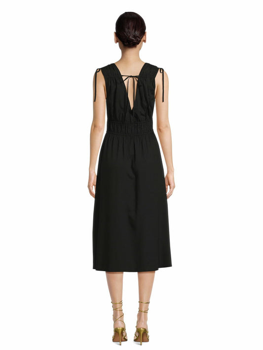 Time and Tru Womens V Neck Smocked Midi Dress Black Soot Size XL (16-18)