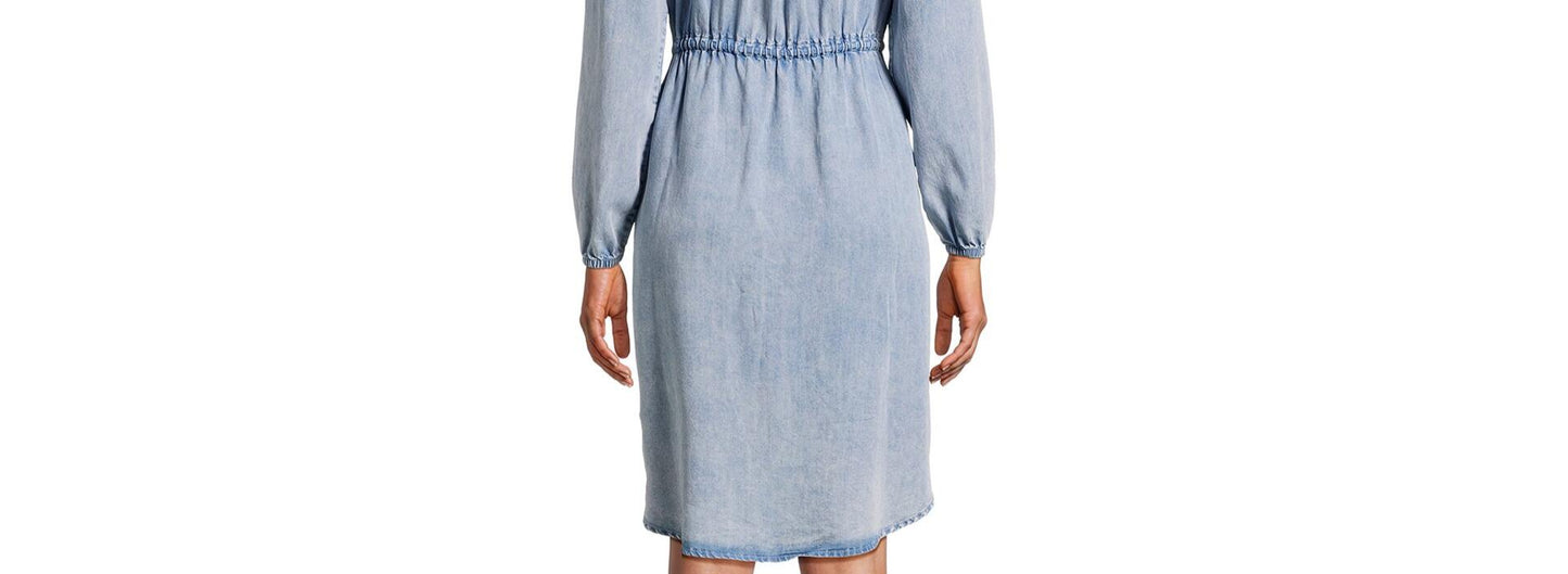 Time and Tru Womens Button Front Drawstring Waist Dress Light Blue Size M