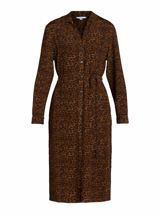 Time and Tru Womens Shirt Dress with Long Sleeves Brown Soil Leopard Size XXL