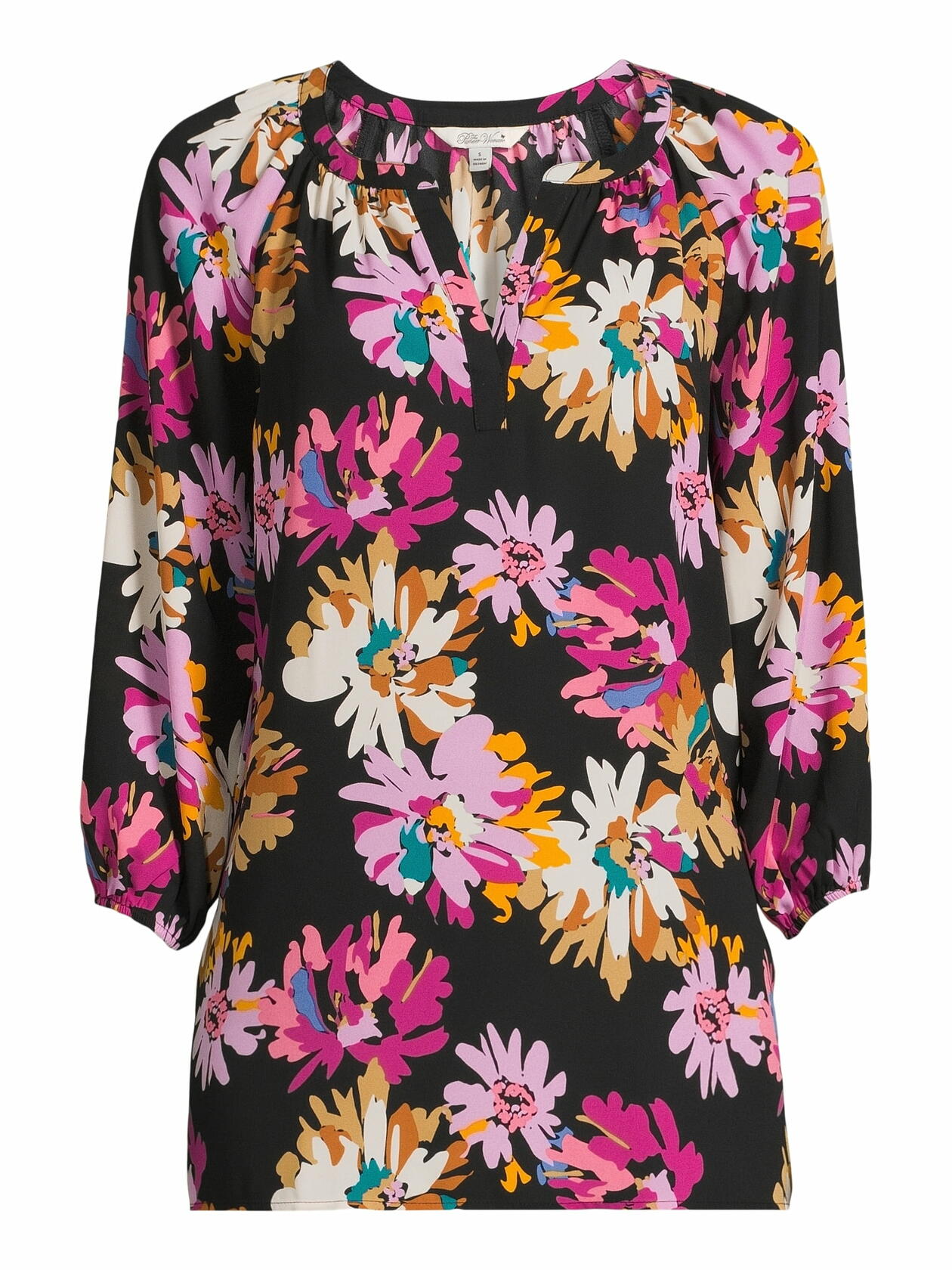 The Pioneer Woman Floral Print Peasant Blouse Abstract Floral Black Size L