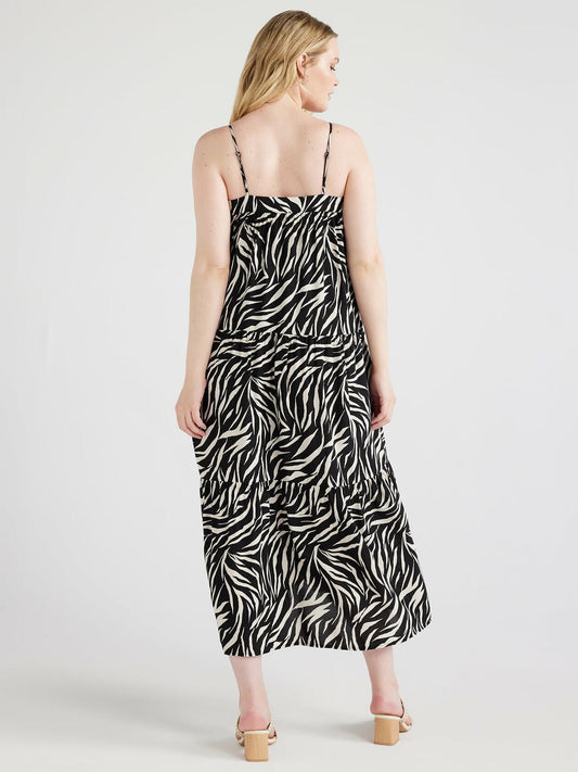 Time and Tru Womens Sleeveless Tiered Dress Black Zebra Size XS