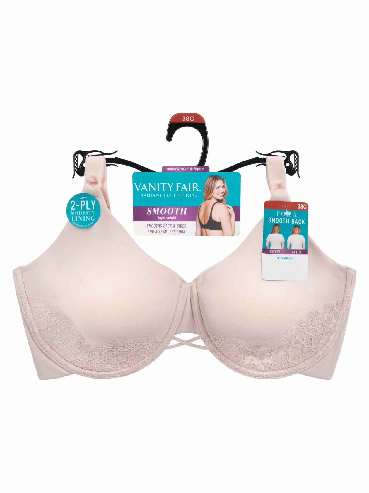 Vanity Fair Radiant Collection Back Smoothing Underwire Bra Size 42D