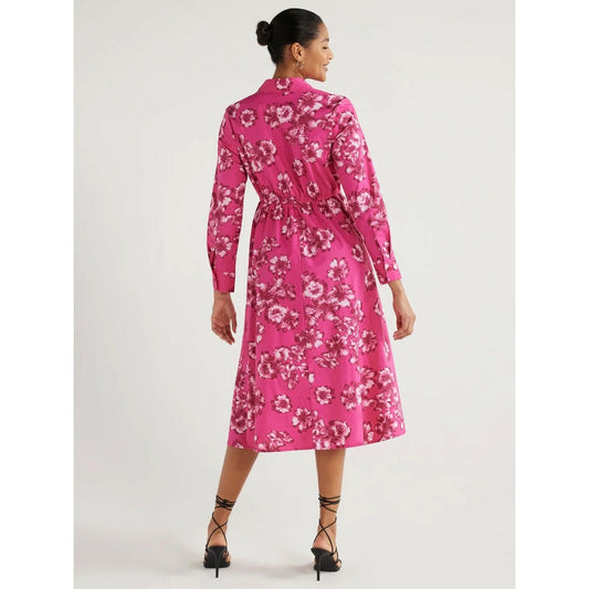 Scoop Midi Shirtdress Womens Size XL (16-18) Pink Tossed Floral Side Knot