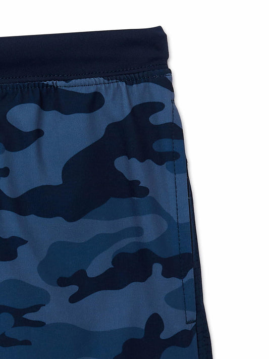 Athletic Works Boys Active Mixed Media Shorts Blue Camo Size L (10-12)