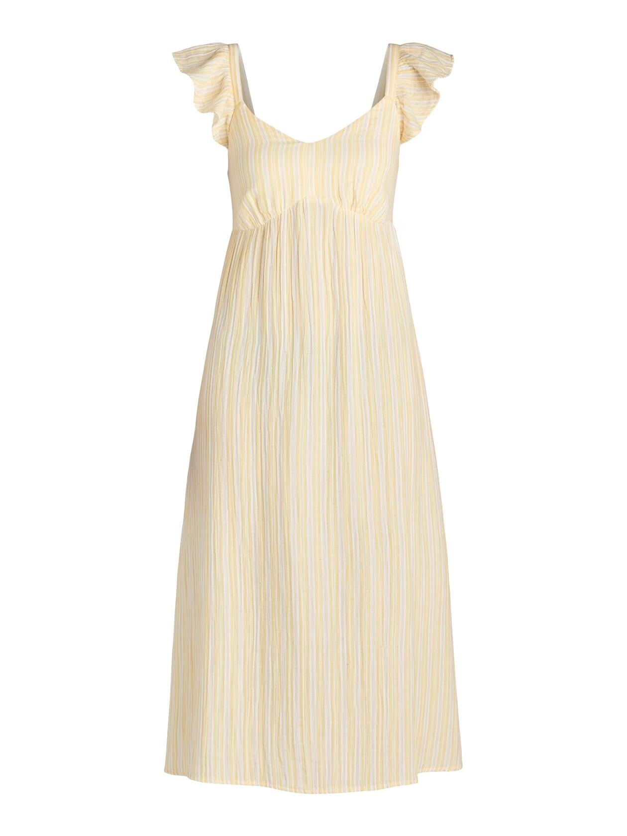 Time And Tru Womens Midi Dress with Flutter Sleeves Yellow Stripe Size XL