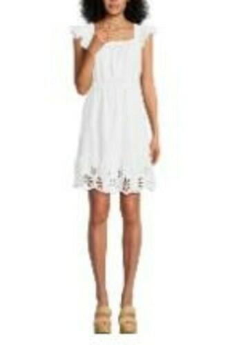 Time and Tru Womens Square Neck Eyelet Trim Mini Dress