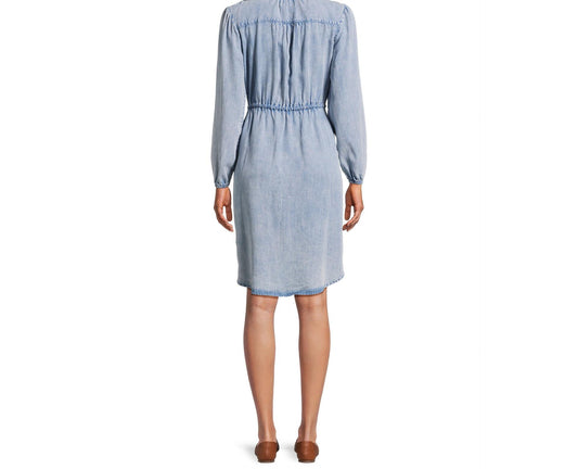 Time and Tru Womens Button Front Drawstring Waist Dress Light Blue Size M