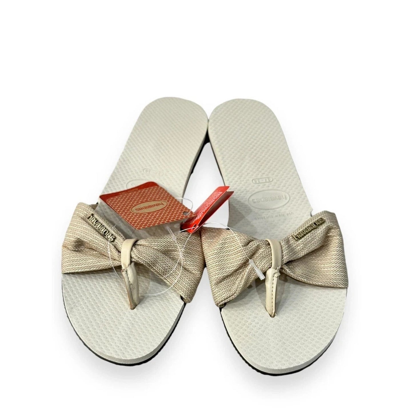 Havaianas Womens Flip Flop Sandals You St Tropez Shine Bow Beige Size 11/12W NWT