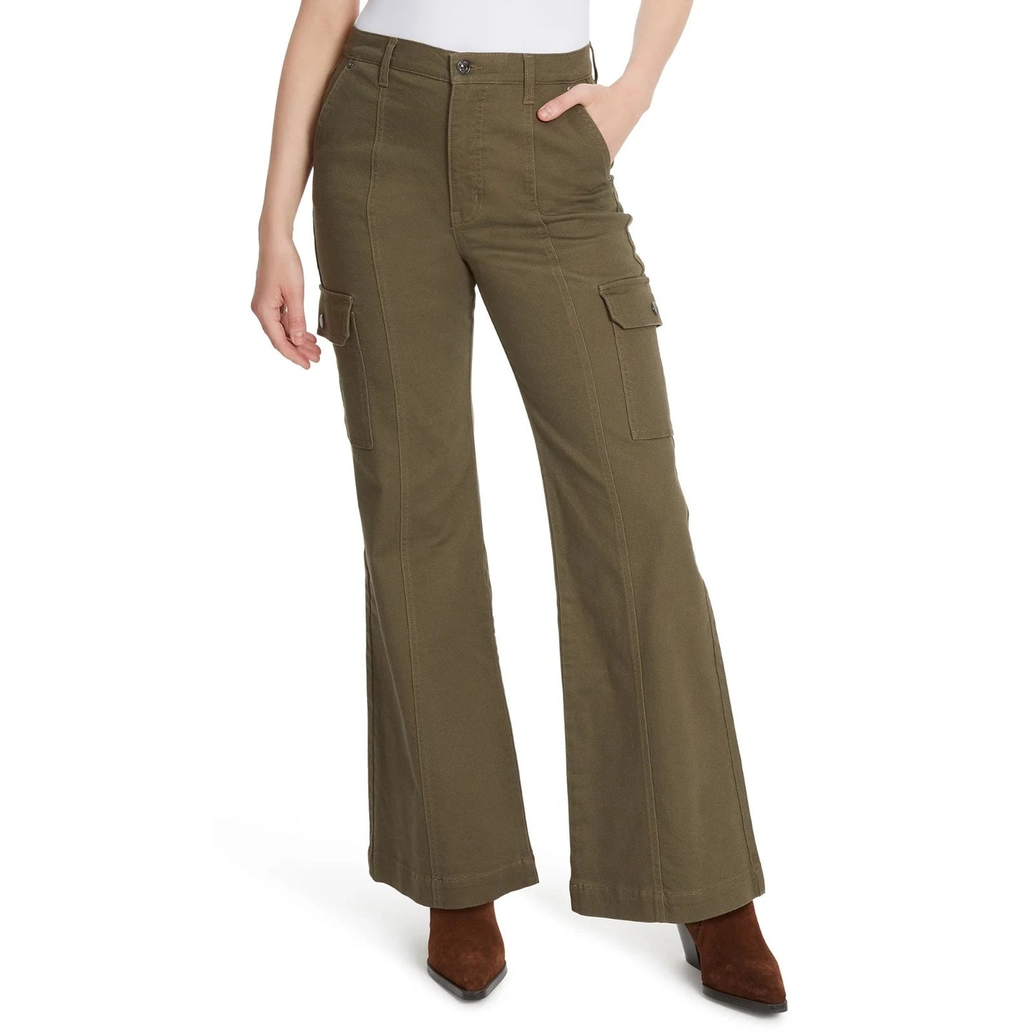 Gloria Vanderbilt Womens Cargo Jeans High Rise Wide Leg Deep Amazon Green Sz 14