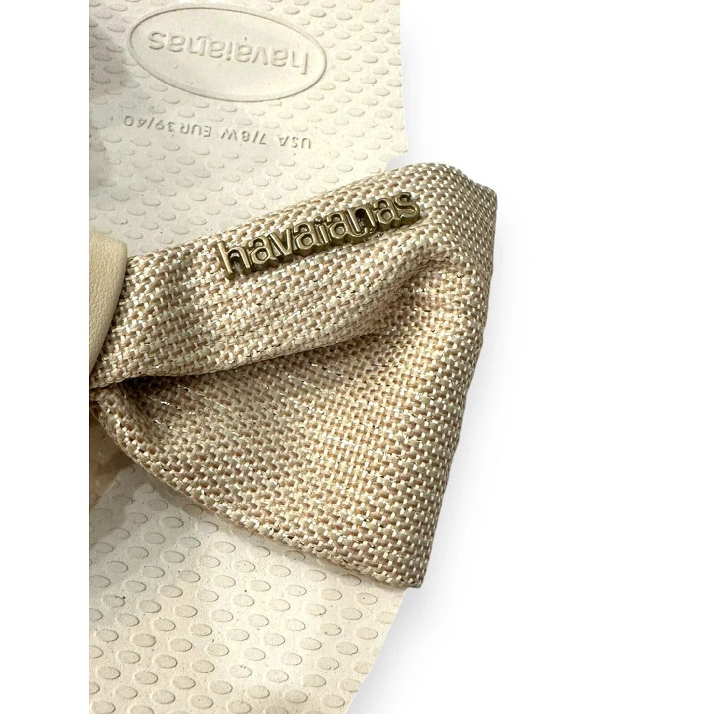 Havaianas Womens Flip Flop Sandals You St Tropez Shine Bow Beige Size 11/12W NWT