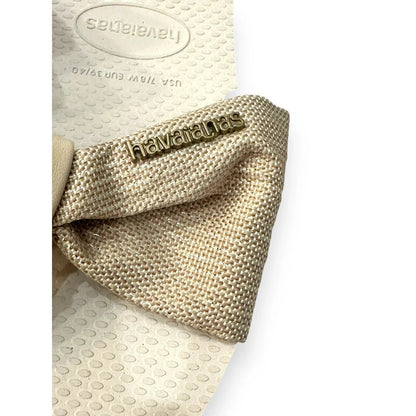 Havaianas Womens Flip Flop Sandals You St Tropez Shine Bow Beige Size 11/12W NWT