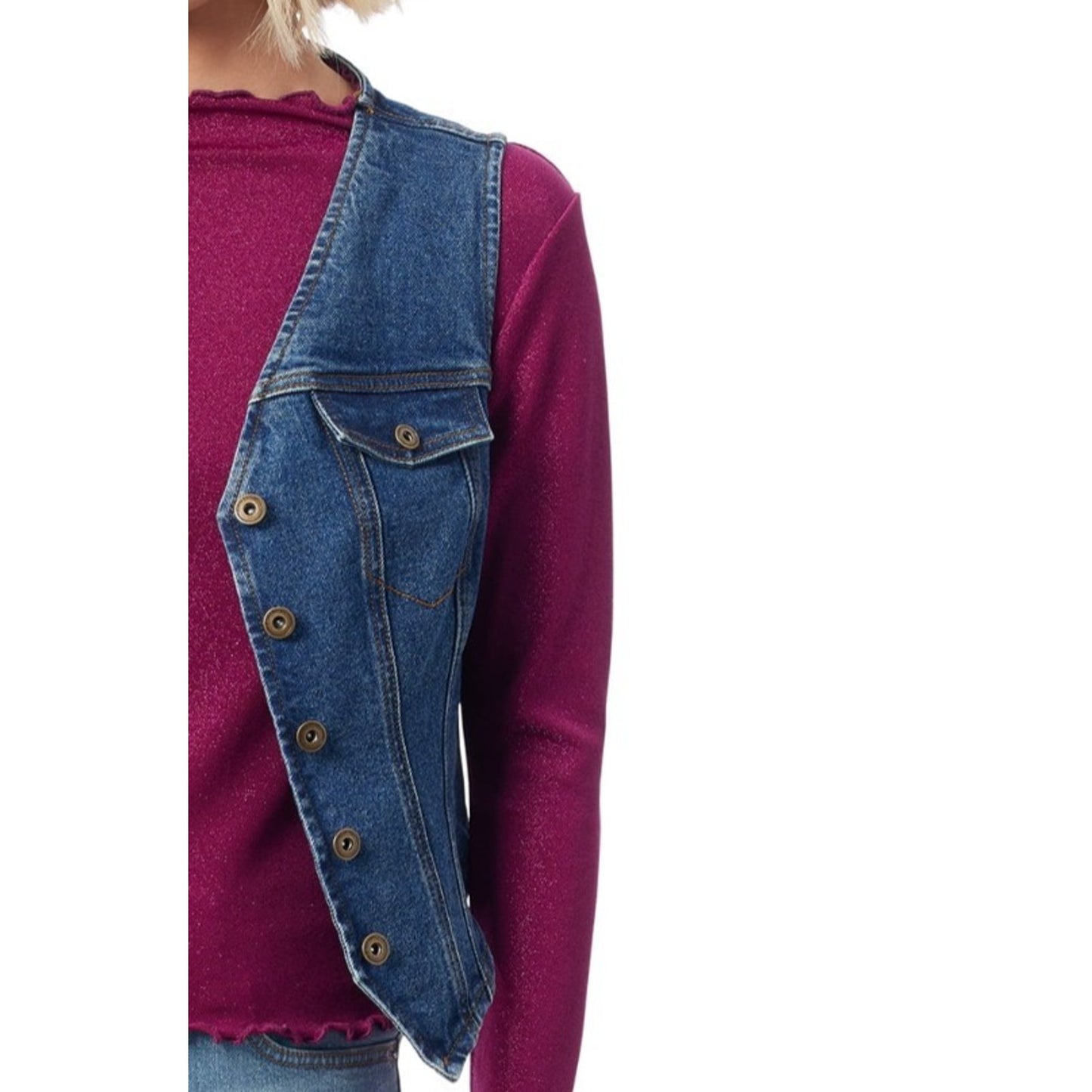 Jessica Simpson Womens Denim Vest V-Neck Button Front Medium Wash Size XL
