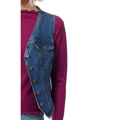 Jessica Simpson Womens Denim Vest V-Neck Button Front Medium Wash Size XL