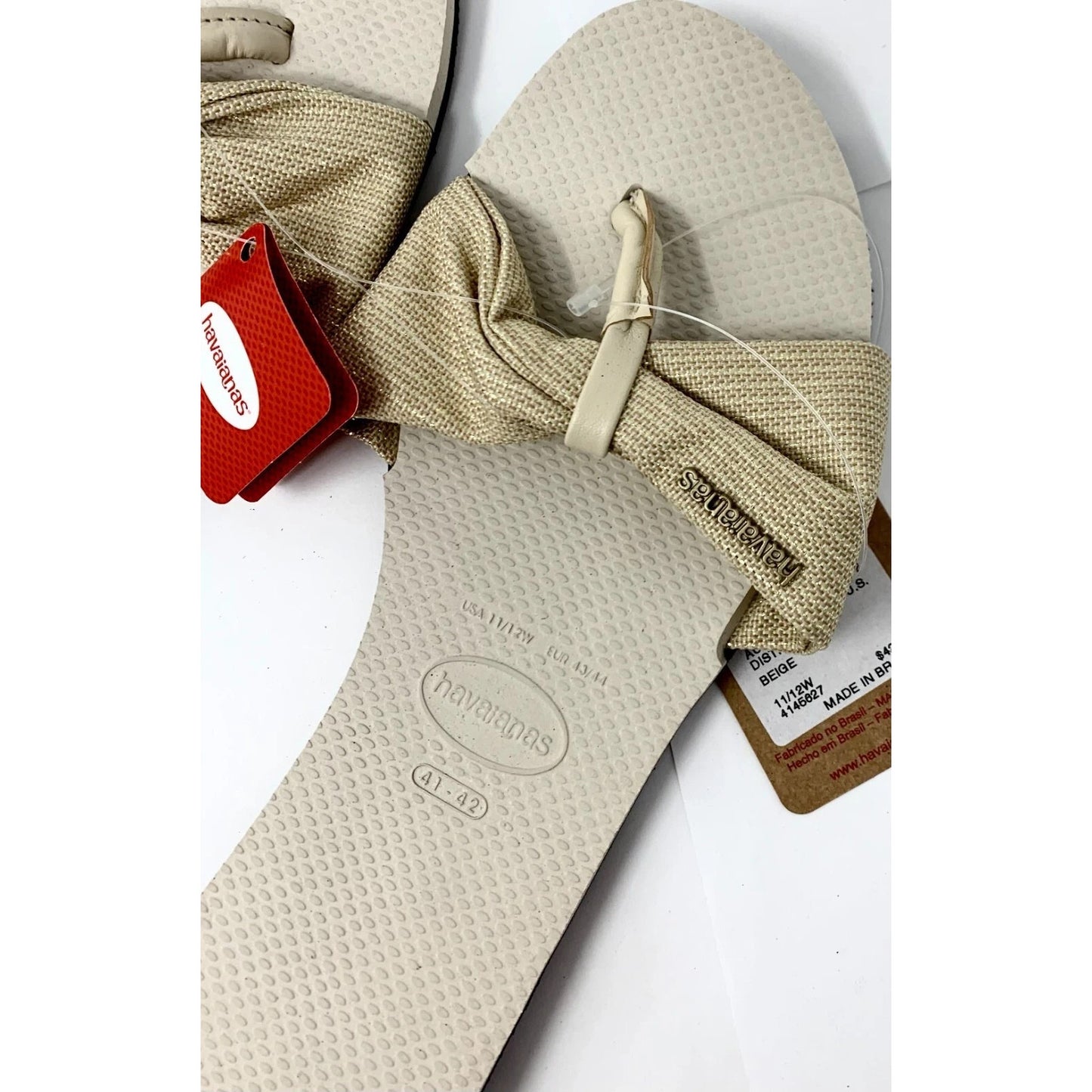 Havaianas Womens Flip Flop Sandals You St Tropez Shine Bow Beige Size 11/12W NWT