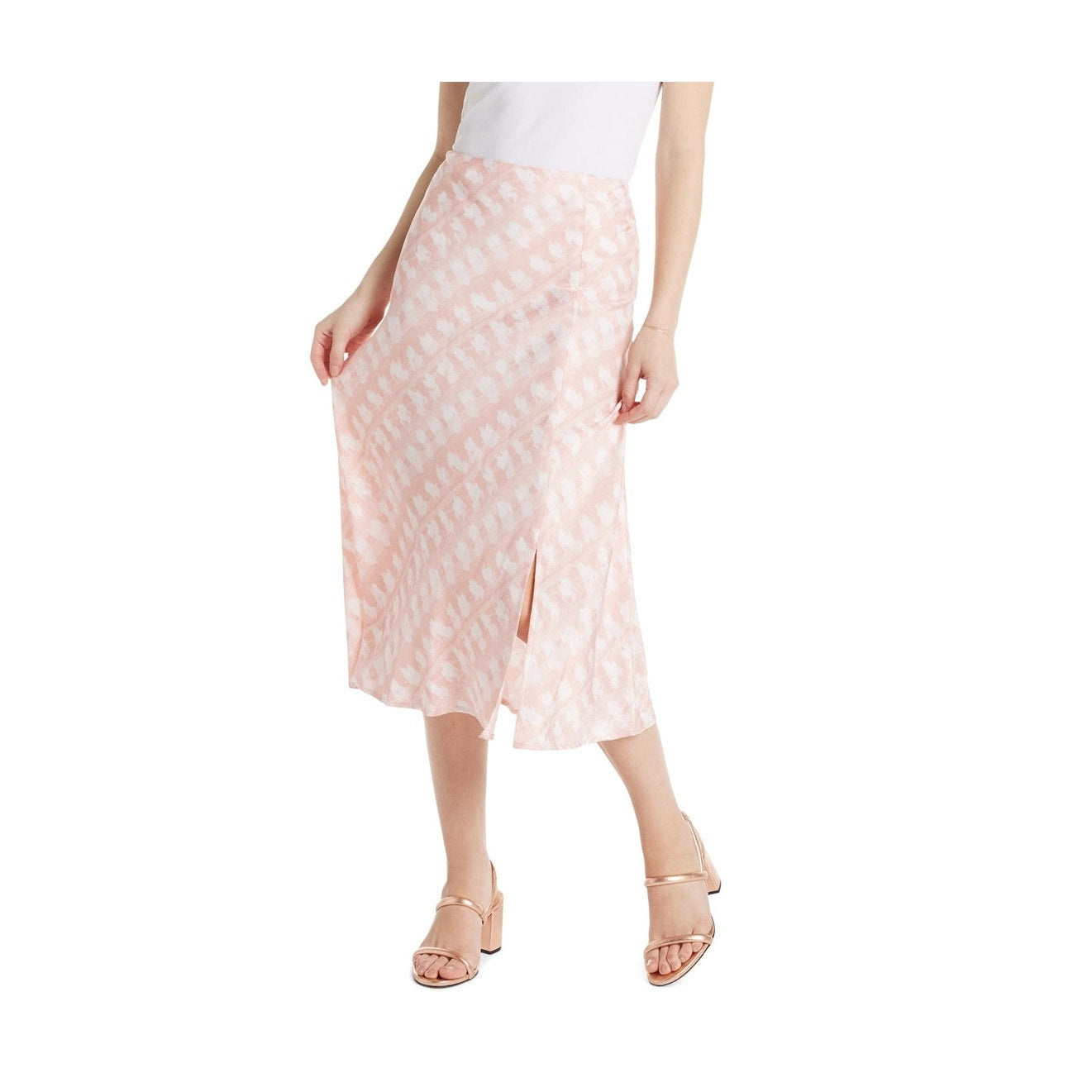 Time and Tru Womens Satin Midi Slip Skirt Pearl Blush Brush Marks Size L