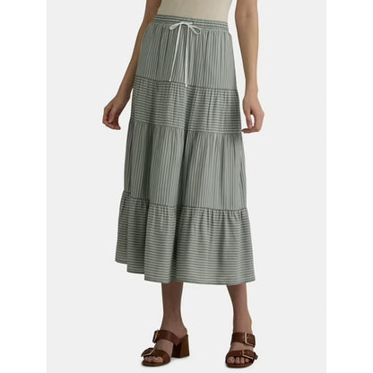Time and Tru Womens Tiered Midi Skirt with Elastic Waistband Olive Green Sz XXL