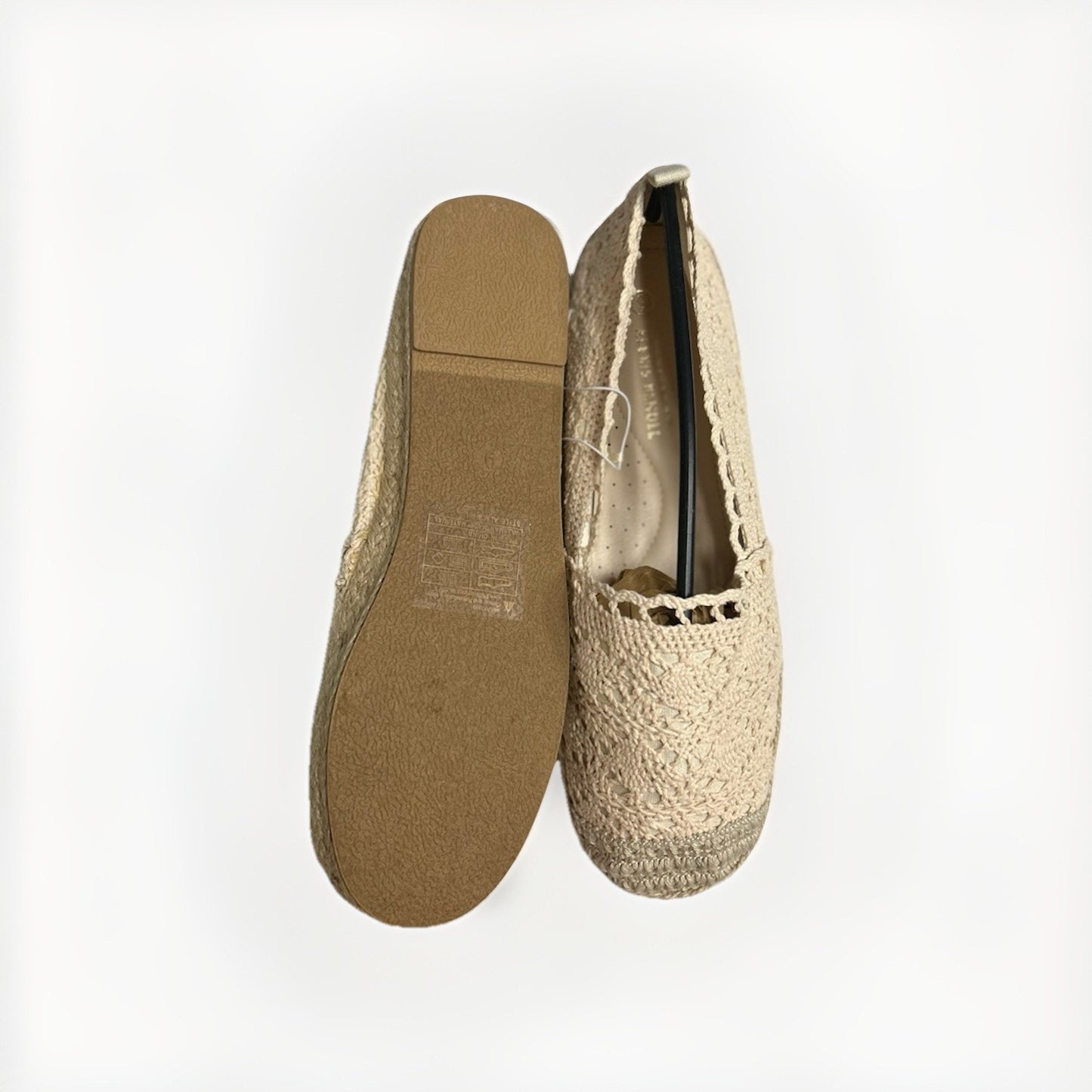 Alexis Bendel Womens Crochet Espadrille Flats Cream Beige Slip-on Size 9