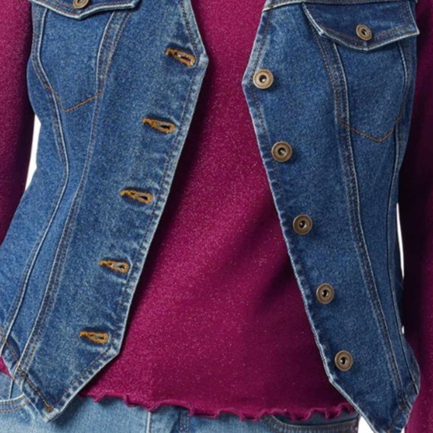 Jessica Simpson Womens Denim Vest V-Neck Button Front Medium Wash Size XL