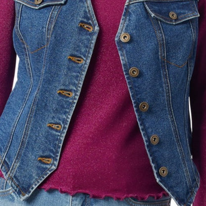 Jessica Simpson Womens Denim Vest V-Neck Button Front Medium Wash Size XL
