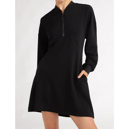 Scoop Womens Mini Dress Scubaknit Zip Front Pockets Black Soot Size L (12-14)