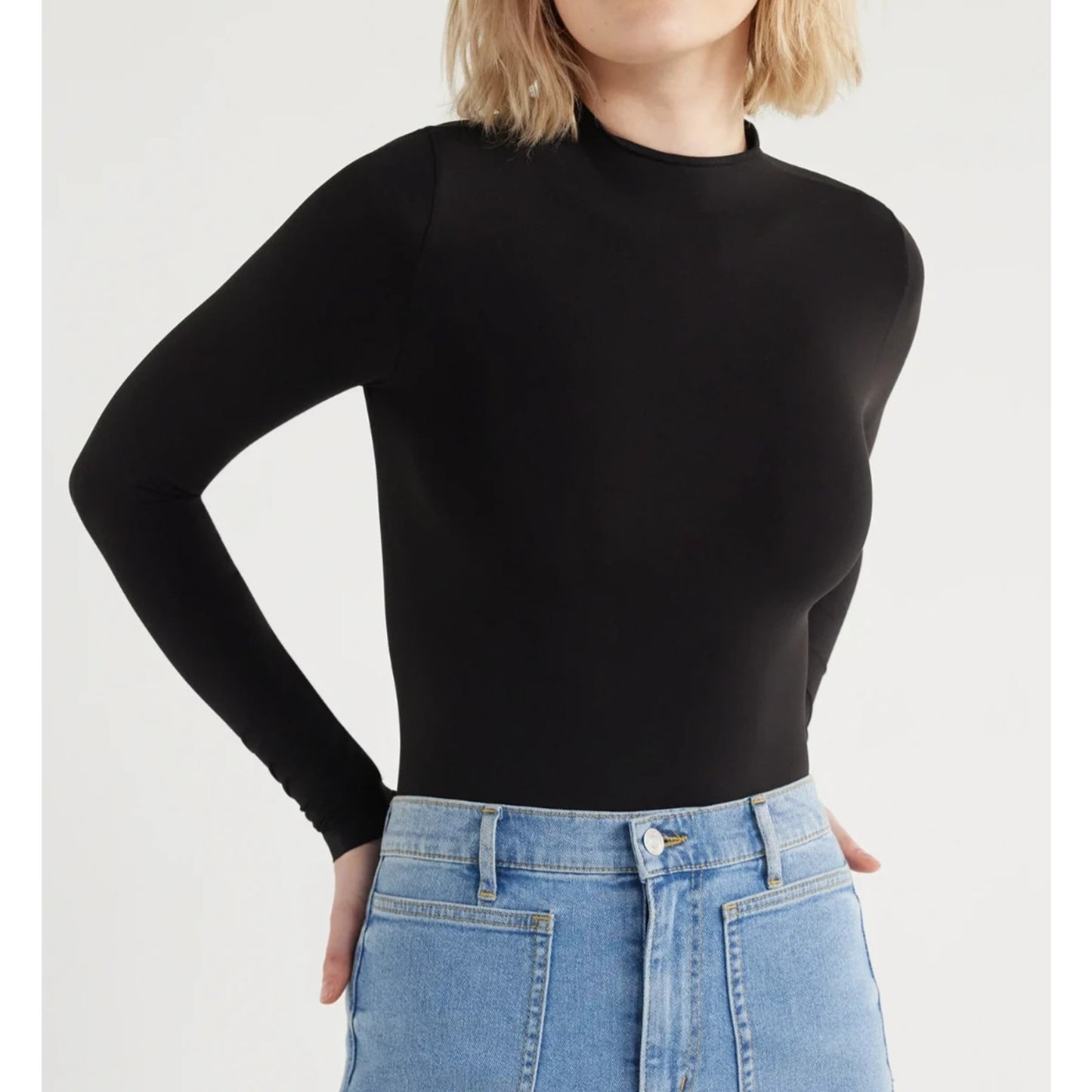Scoop Womens Bodysuit Fitted Seamless Mock Neck Snap Button Long Sleeve Size XXL