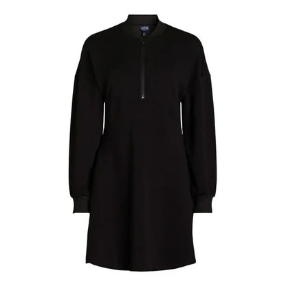 Scoop Womens Mini Dress Scubaknit Zip Front Pockets Black Soot Size L (12-14)