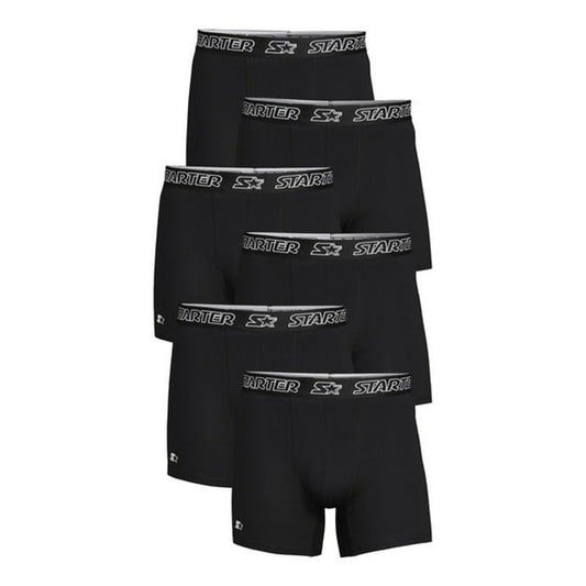 Starter Mens Stretch Cotton Boxer Briefs 6 Pack Black Size S