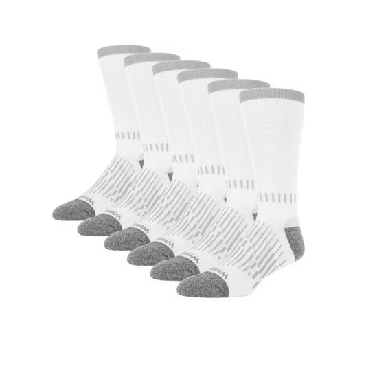 Wrangler Mens Ultimate Durable Work Socks Crew Socks White/Gray 6-Pack Size 6-12