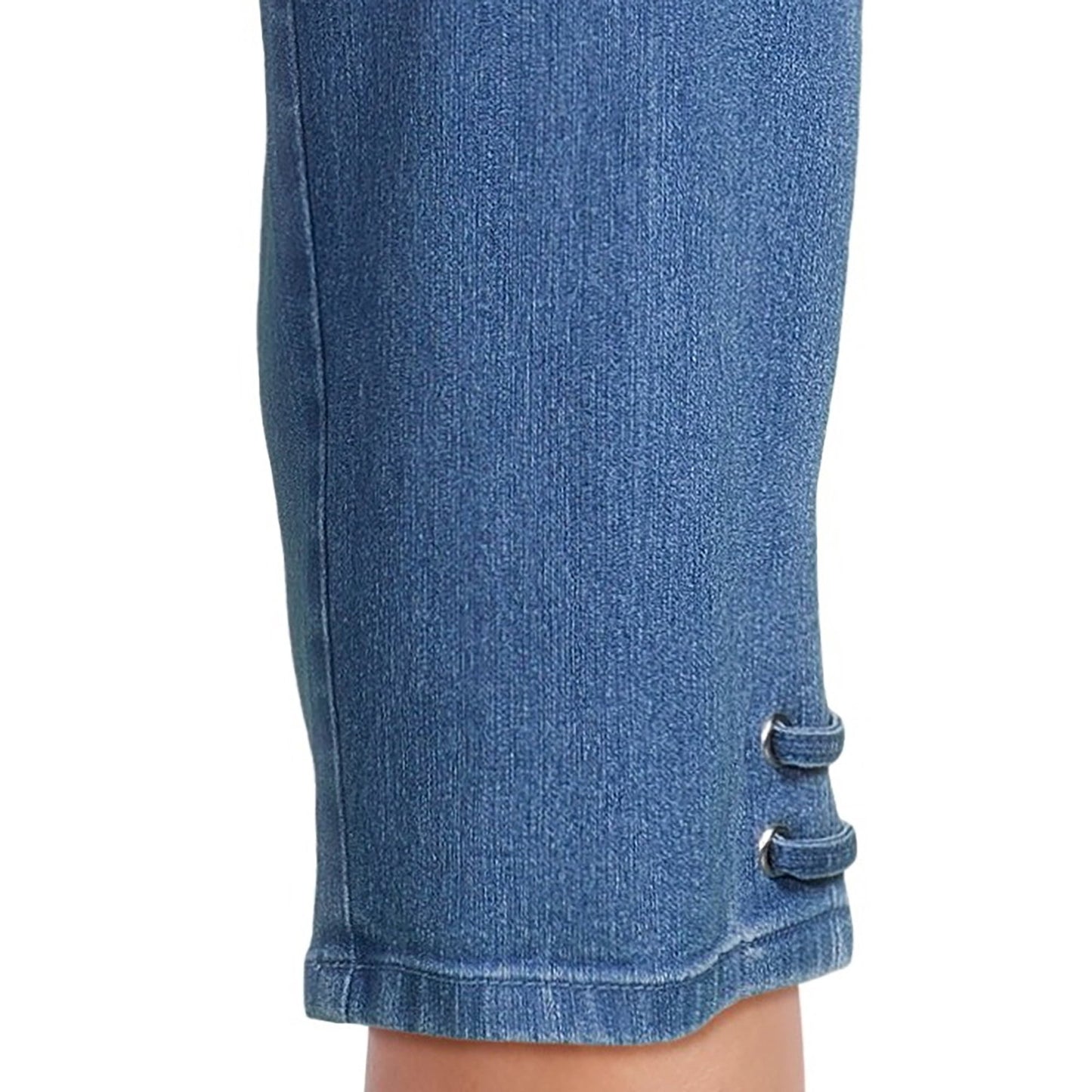 Real Size Womens Pull On Grommet Stretch Capri Pants Medium Stone Wash Size XL