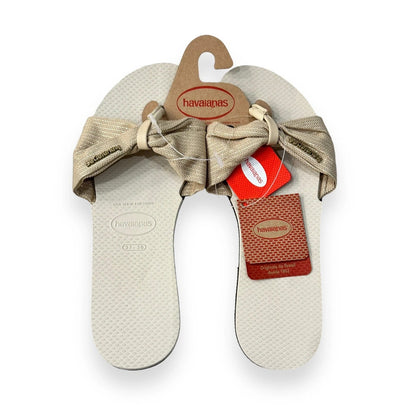 Havaianas Womens Flip Flop Sandals You St Tropez Shine Bow Beige Size 11/12W NWT