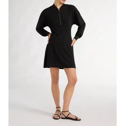 Scoop Womens Mini Dress Scubaknit Zip Front Pockets Black Soot Size L (12-14)