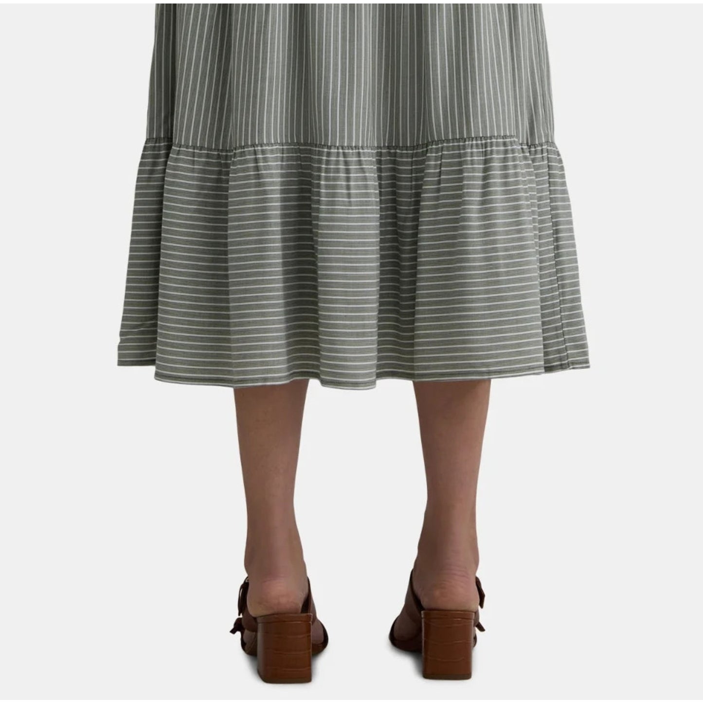 Time and Tru Womens Tiered Midi Skirt with Elastic Waistband Olive Green Sz XXL