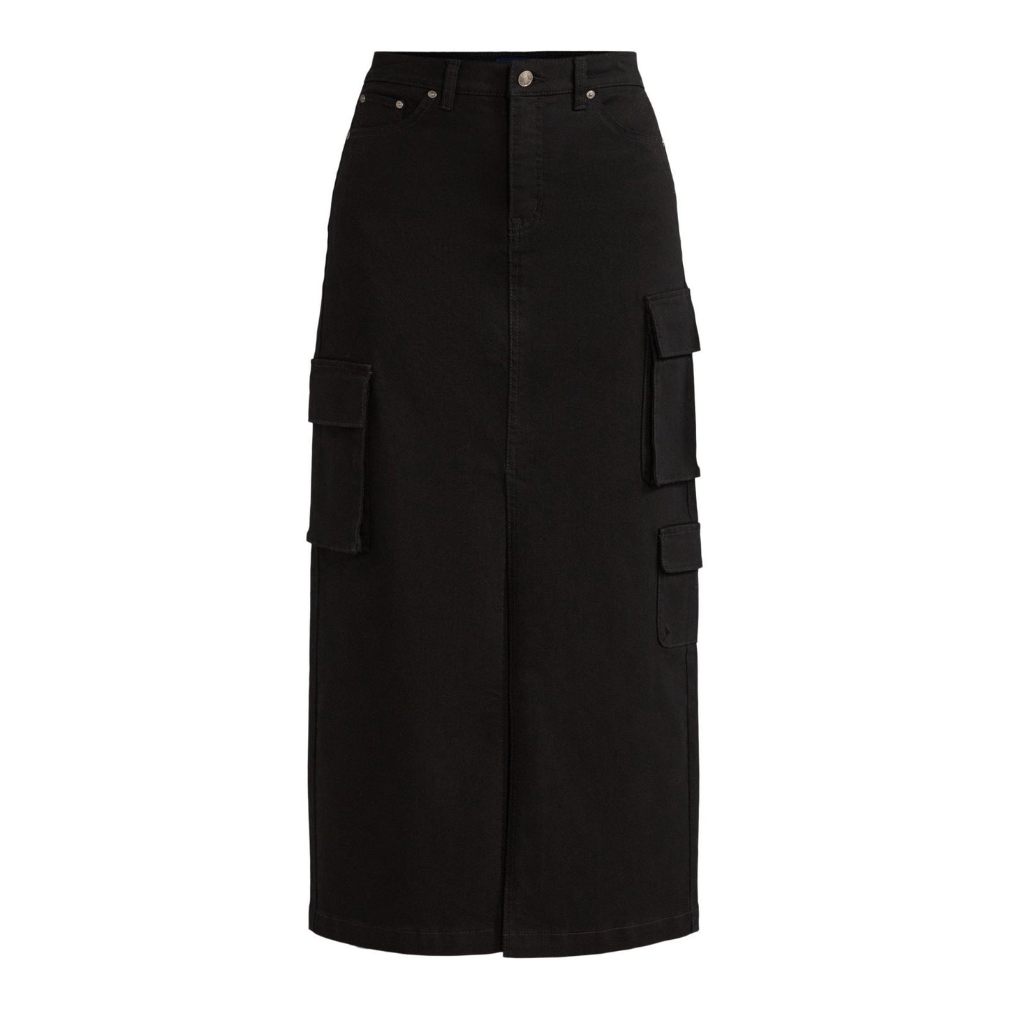 Scoop Womens Denim Cargo Maxi Skirt Black Soot Size 10 High Rise Pockets Relaxed