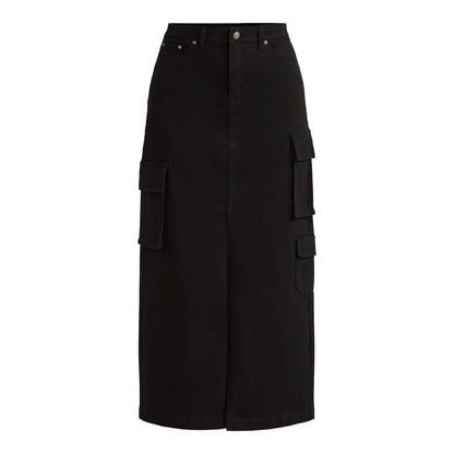 Scoop Womens Denim Cargo Maxi Skirt Black Soot Size 10 High Rise Pockets Relaxed