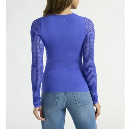 Sofia Jeans Womens V-Neck Mesh Pullover Sweater Sheer Long Sleeves Peri Pop Sz M