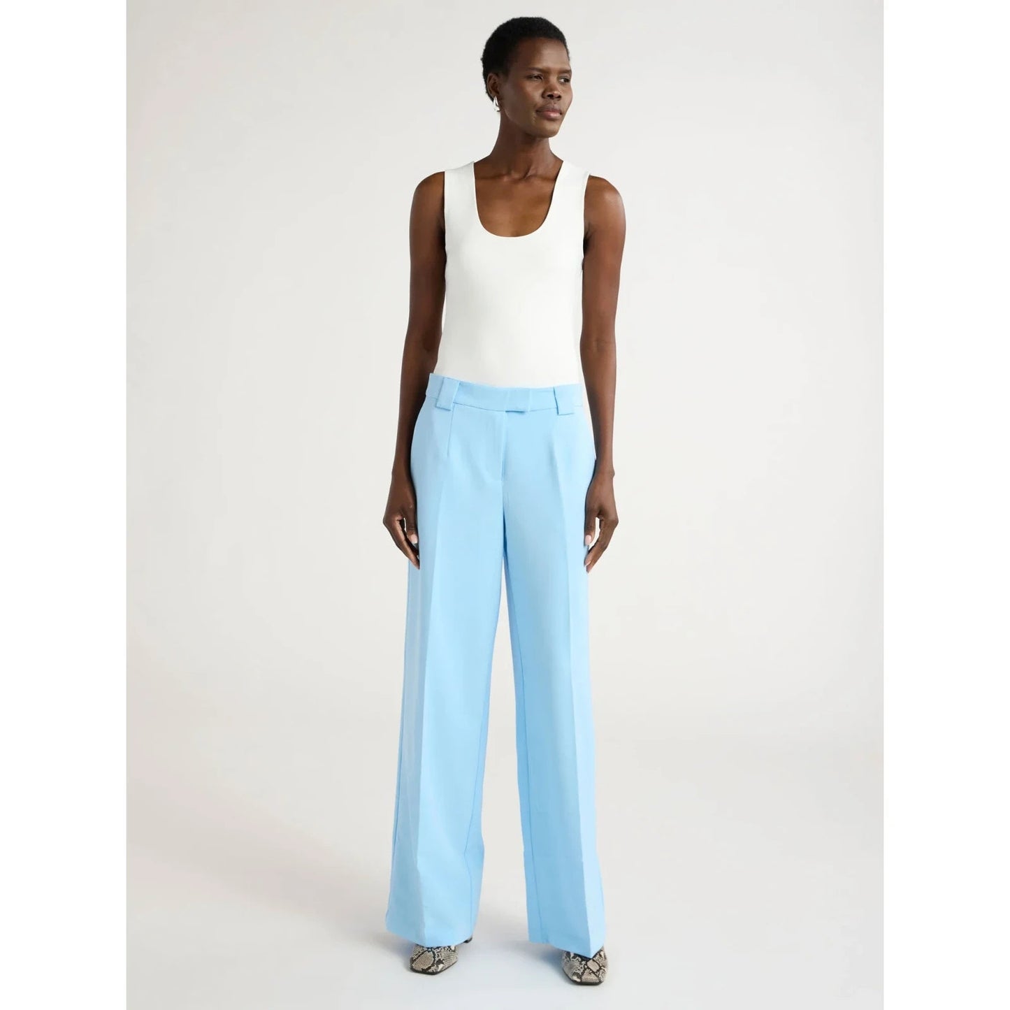 Scoop Womens Wide Leg Trousers Pockets Classic Mid Rise Crepe Cirrus Blue Size 8