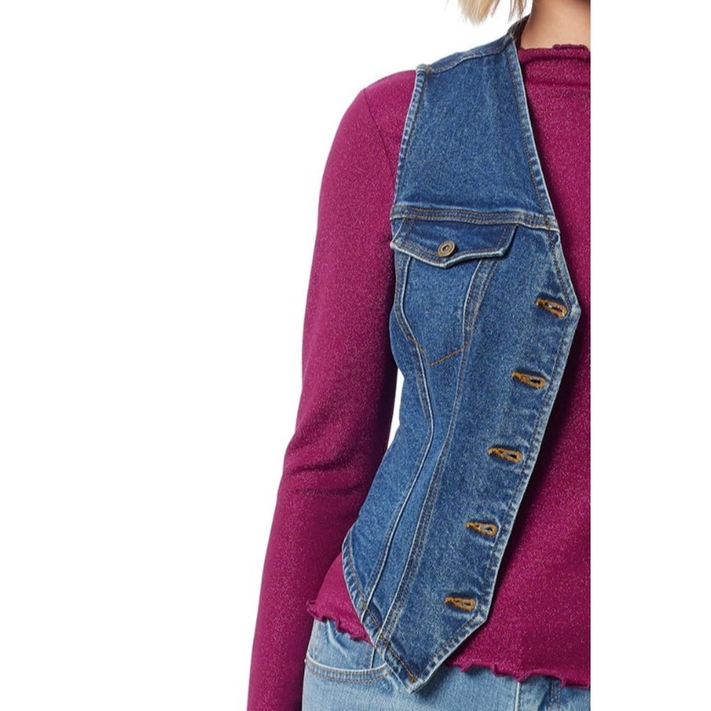 Jessica Simpson Womens Denim Vest V-Neck Button Front Medium Wash Size XL