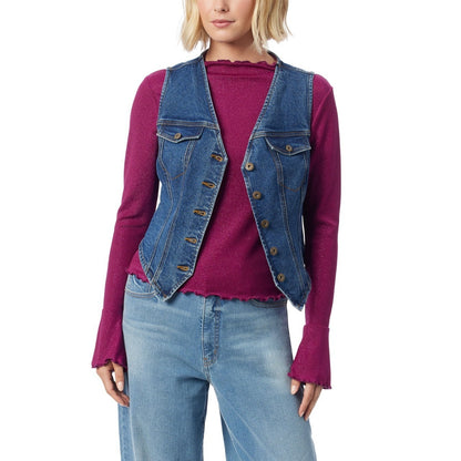 Jessica Simpson Womens Denim Vest V-Neck Button Front Medium Wash Size XL