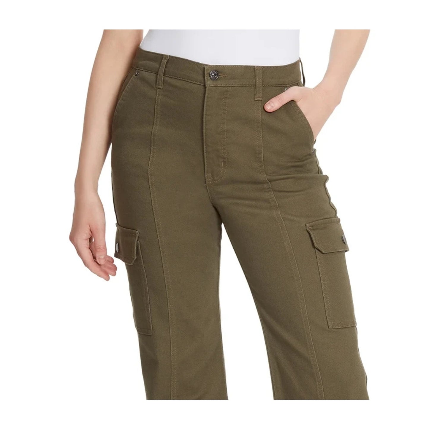Gloria Vanderbilt Womens Cargo Jeans High Rise Wide Leg Deep Amazon Green Sz 14