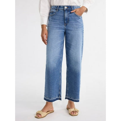 Free Assembly Womens Wide Leg Release Hem Jeans Vintage Indigo Wash Size 10
